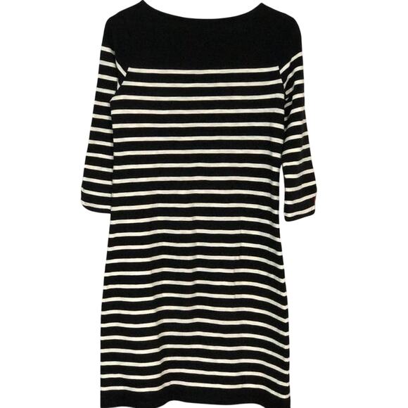 Talbots Mini Sweater Dress Women's Size P Shift Black White Striped 3/4 Sleeve - Picture 2 of 4